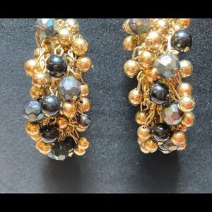 Boho Bauble Earrings Dazzling NEW, Gold, Bronze, Black 2 1/2 " Hoops Pierced